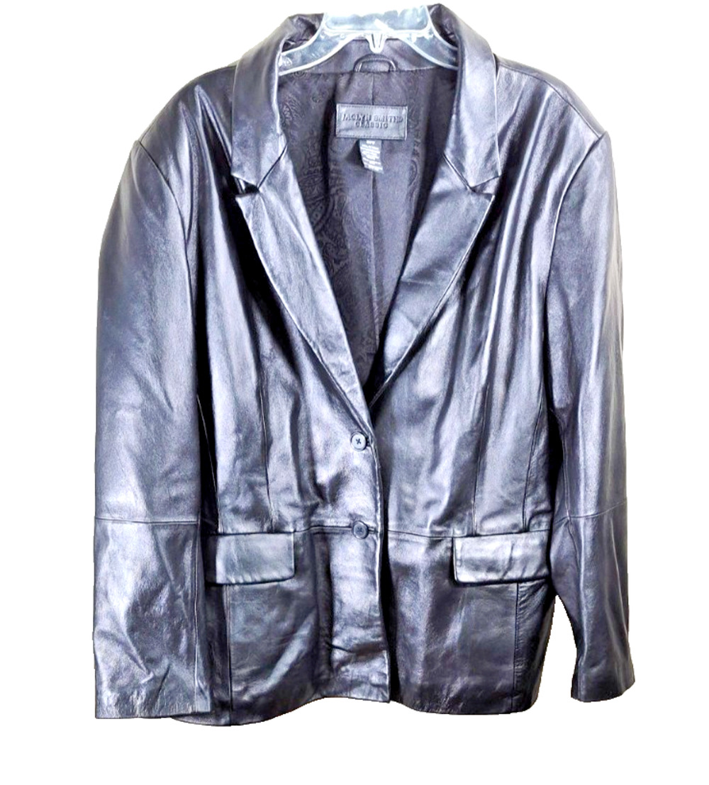 Leather Blazer Jacket Jaclyn Smith Women's Size 26 W Black Button Front